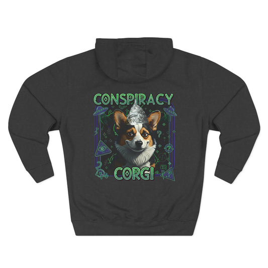 Fleece Hoodie - Conspiracy Corgi Meme Design