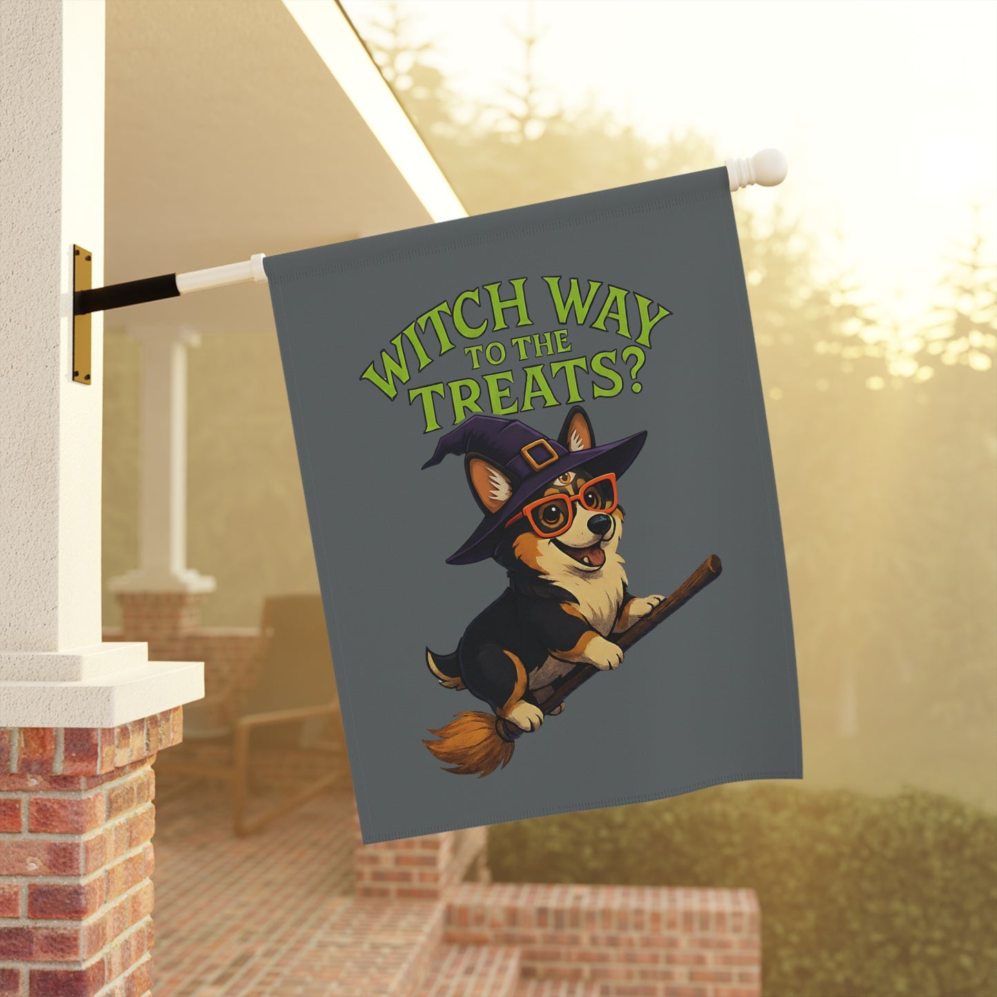 Halloween Corgi Garden Banner, Cute Fall Yard Decor, Pet Lover Gift, Trick or Treat Sign, Outdoor Home Decoration