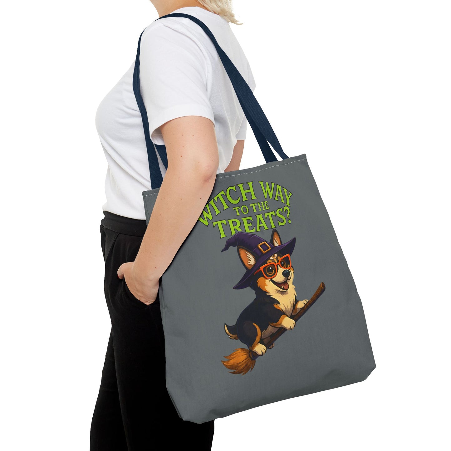 Witch Corgi Tote Bag, Halloween Bag, Dog Lover Gift, Trick or Treat Bag, Cute Corgi Accessories