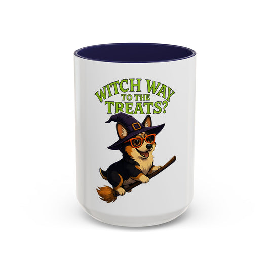 Corgi Witch Coffee Mug | Halloween Mug | Dog Lover Gift | Witch Way to the Treats Mug | Fun Pet Gift | Accent Mug