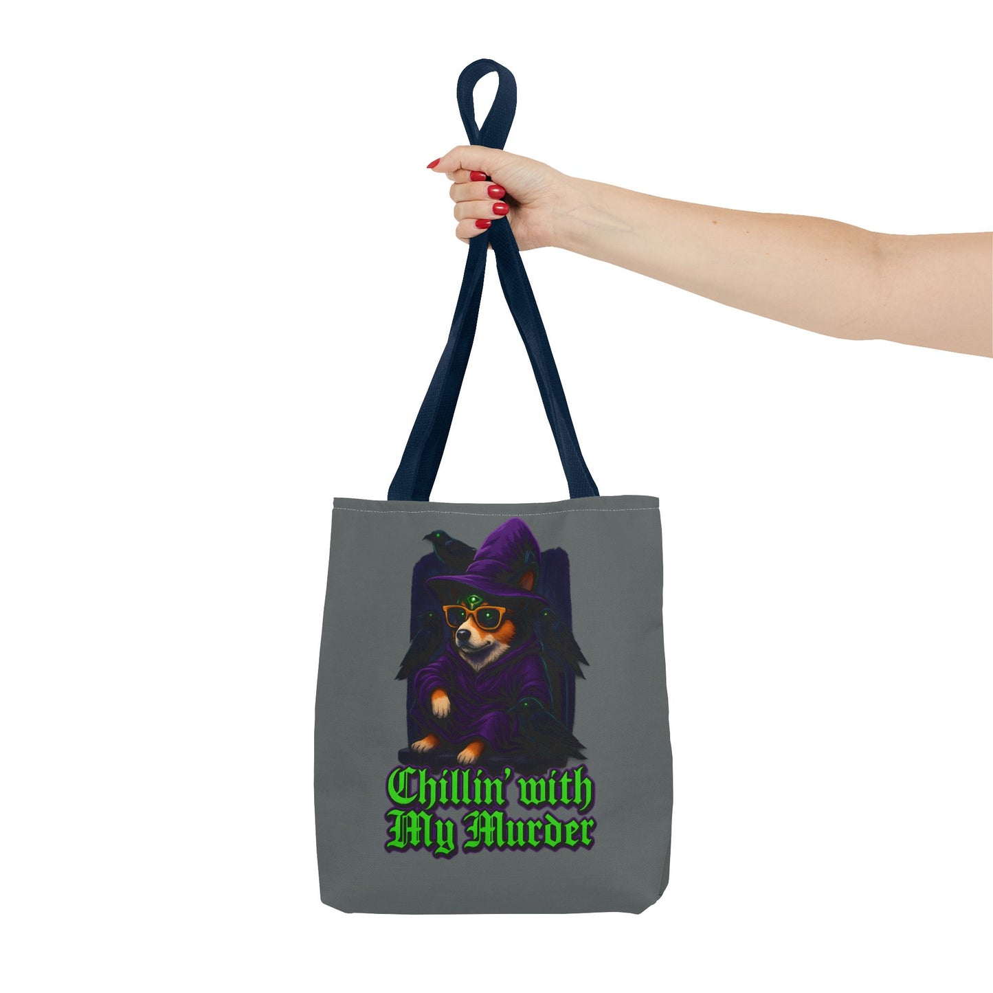 Chillin' with My Murder Tote Bag, Cute Dog Lover Bag, Halloween Tote, Witch Theme Bag, Stylish Pet Lover Gift