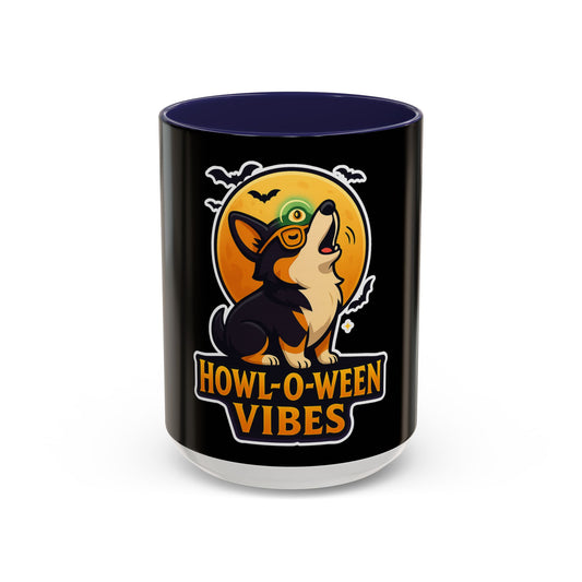 Howl-O-Ween Vibes Coffee Mug, Halloween Mug, Dog Lover Gift, Black Accent Coffee Cup, Unique Pet Owner Mug, Cute Halloween Decoration