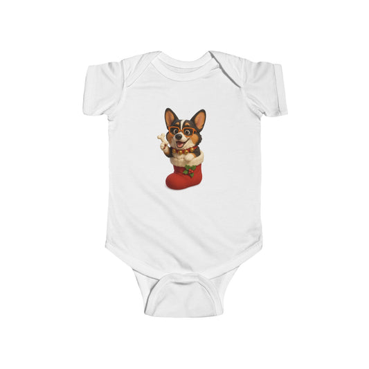 Baby Bodysuit — Cute Corgi in Christmas Stocking Infant Onesie