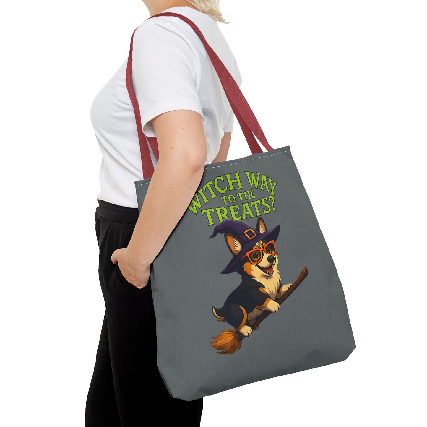 Witch Corgi Tote Bag, Halloween Bag, Dog Lover Gift, Trick or Treat Bag, Cute Corgi Accessories