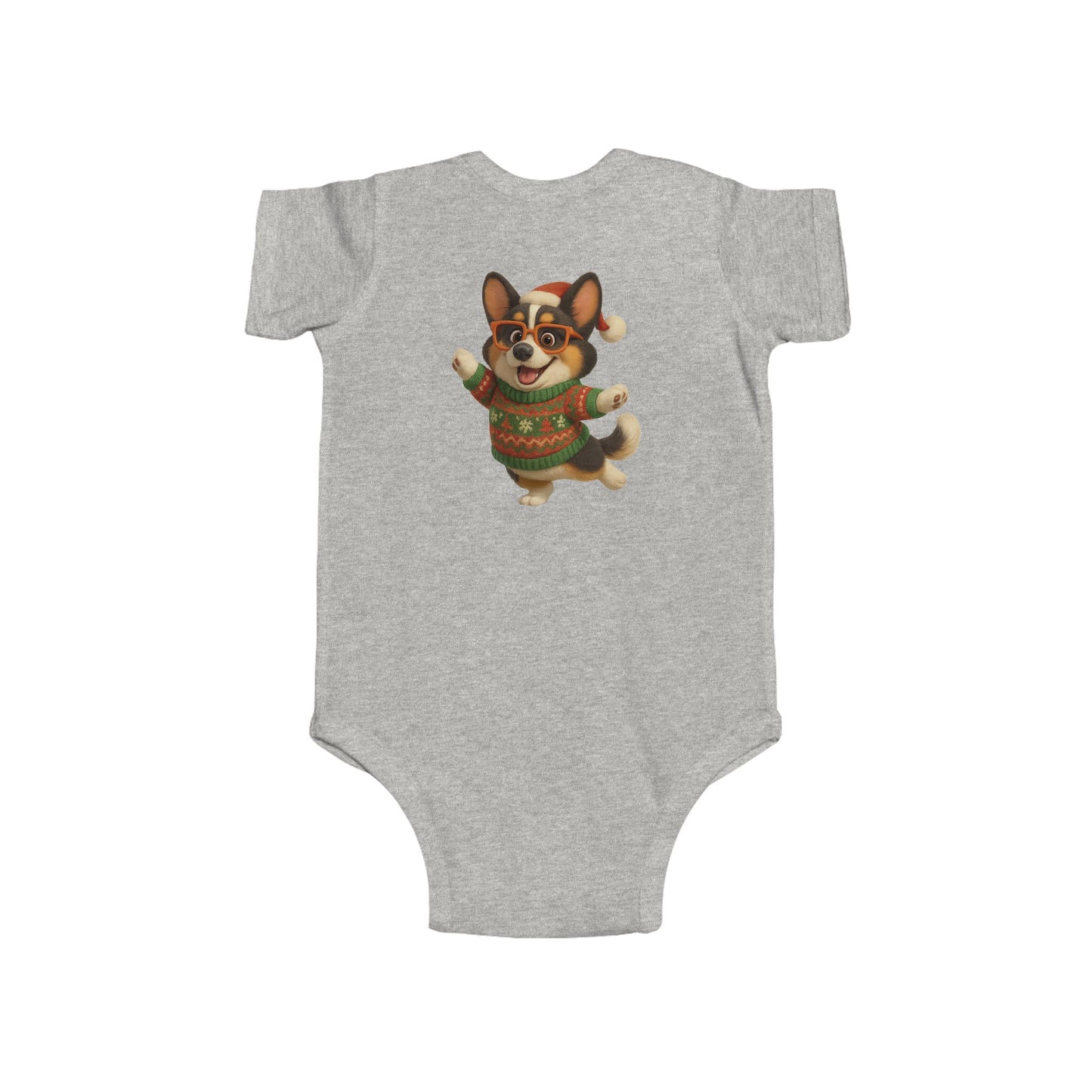 Infant Bodysuit — Festive Corgi in Christmas Sweater