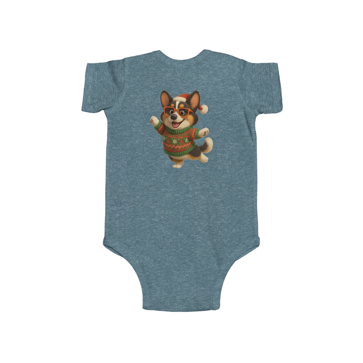 Infant Bodysuit — Festive Corgi in Christmas Sweater