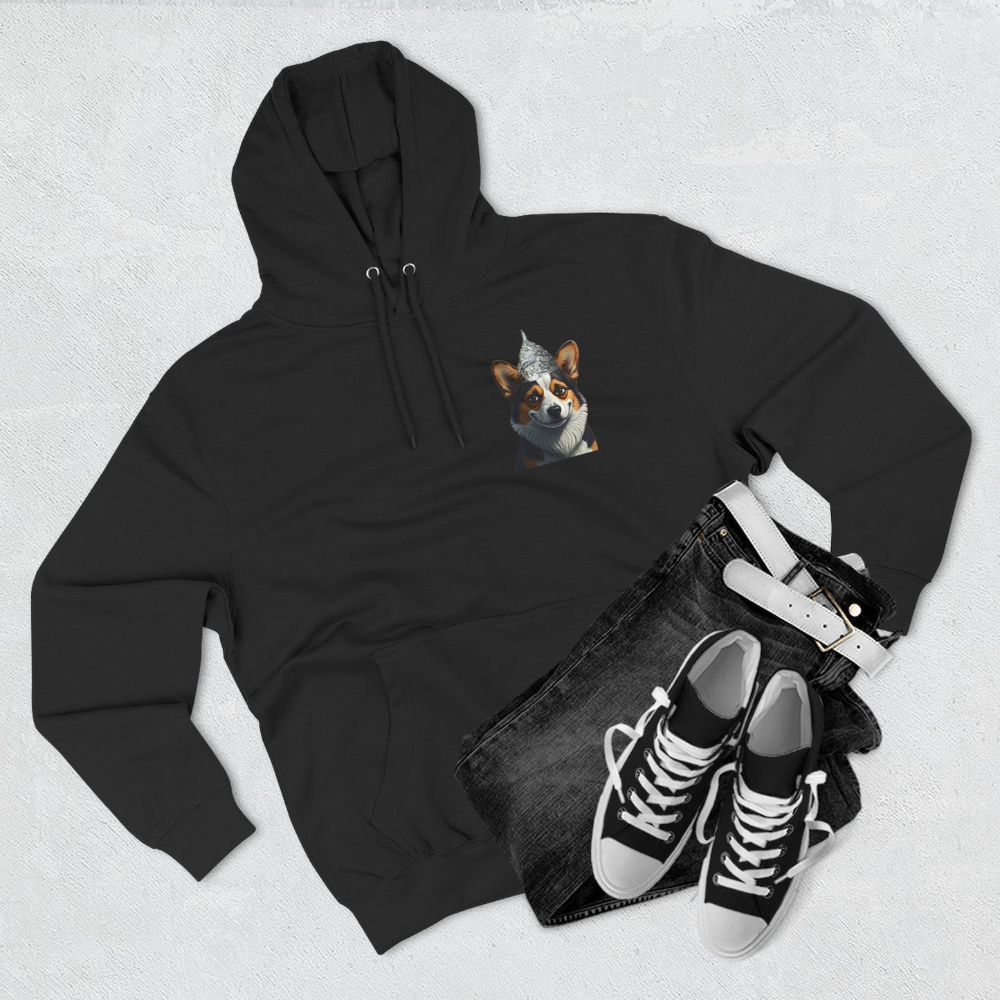 Fleece Hoodie - Conspiracy Corgi Meme Design
