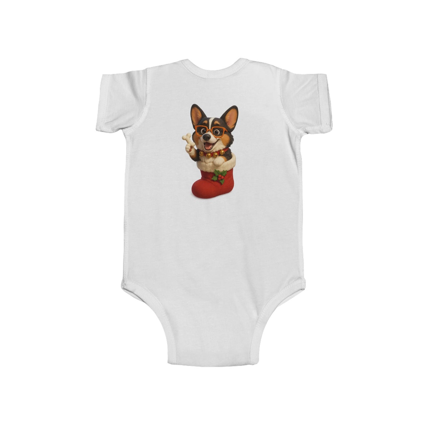 Baby Bodysuit — Cute Corgi in Christmas Stocking Infant Onesie