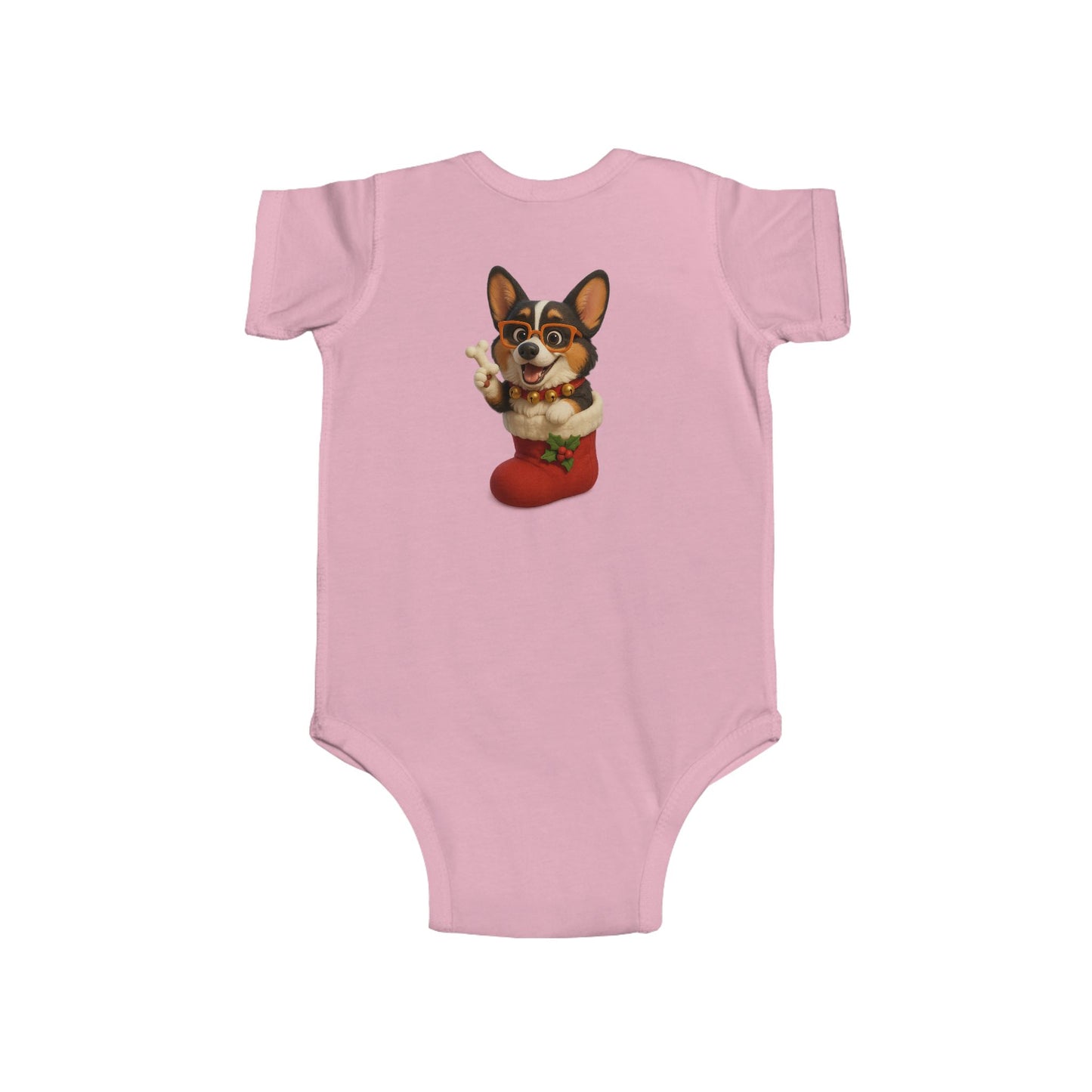 Baby Bodysuit — Cute Corgi in Christmas Stocking Infant Onesie