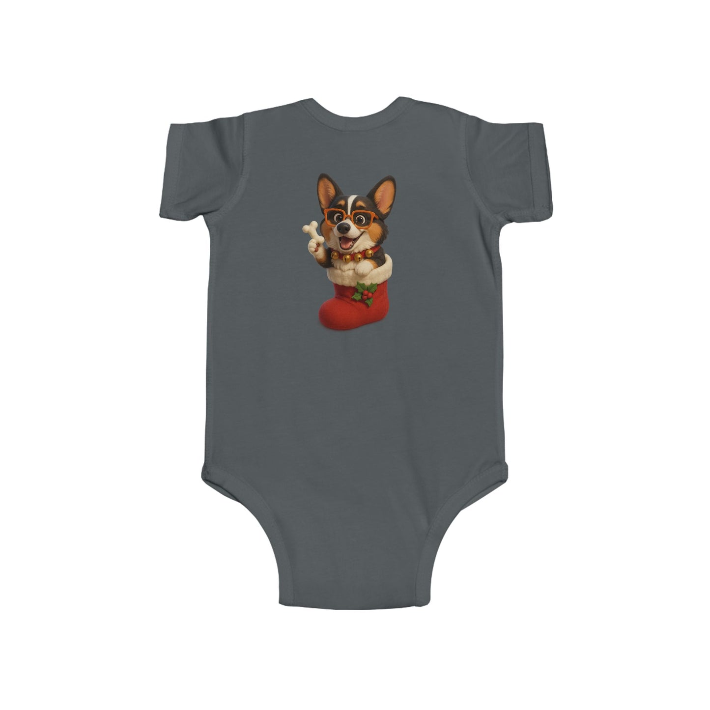 Baby Bodysuit — Cute Corgi in Christmas Stocking Infant Onesie