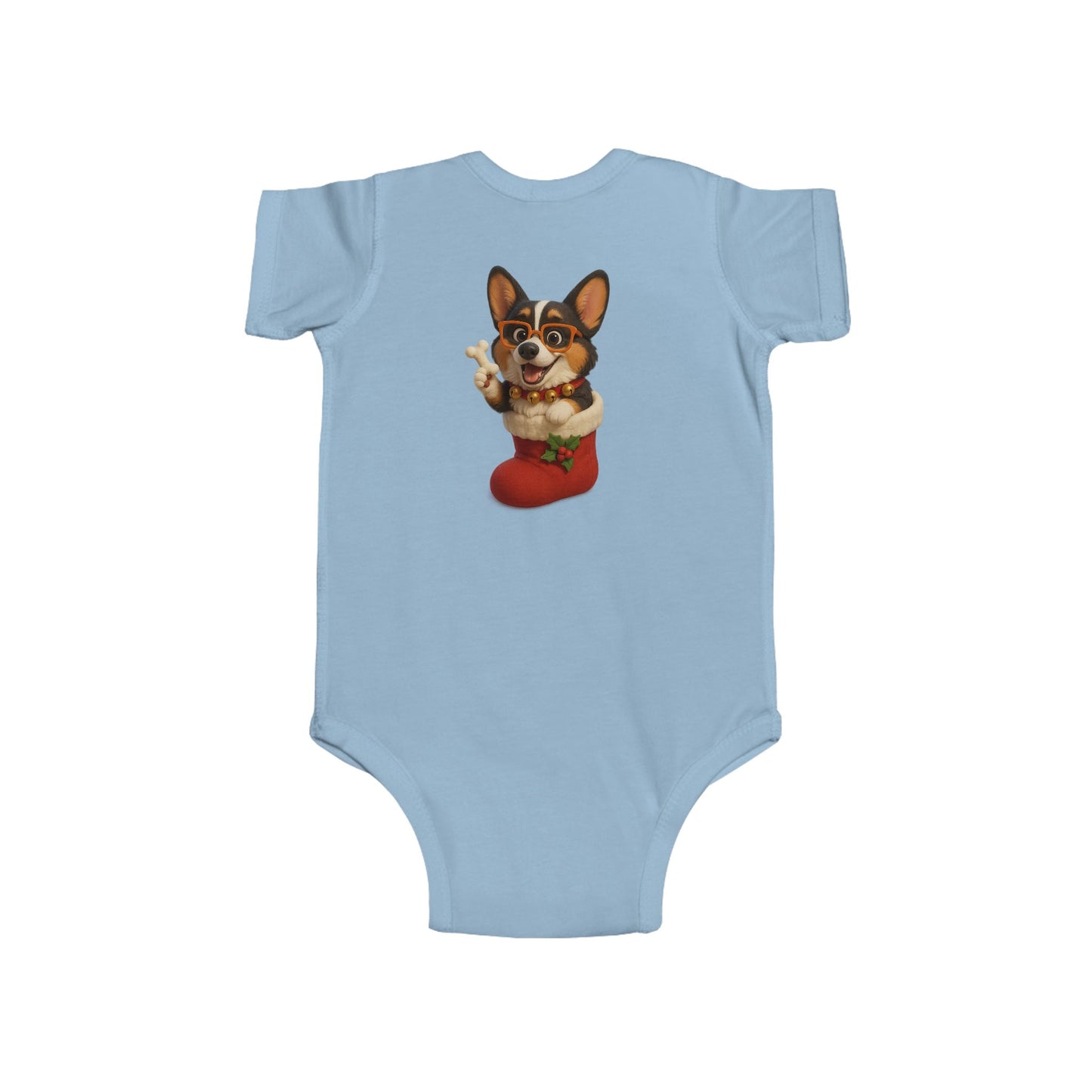 Baby Bodysuit — Cute Corgi in Christmas Stocking Infant Onesie