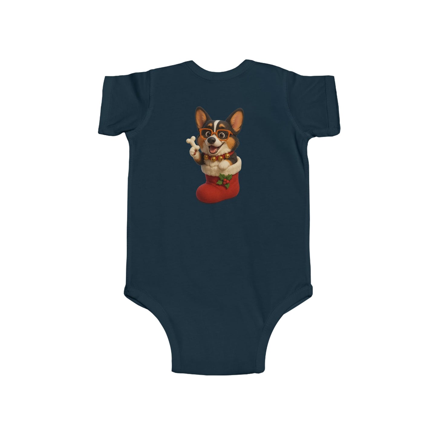 Baby Bodysuit — Cute Corgi in Christmas Stocking Infant Onesie