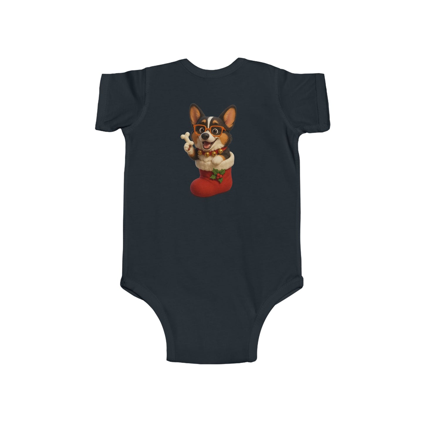 Baby Bodysuit — Cute Corgi in Christmas Stocking Infant Onesie