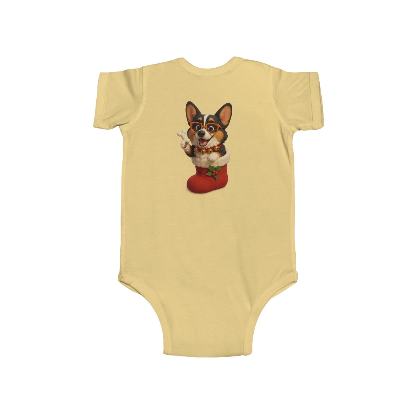 Baby Bodysuit — Cute Corgi in Christmas Stocking Infant Onesie