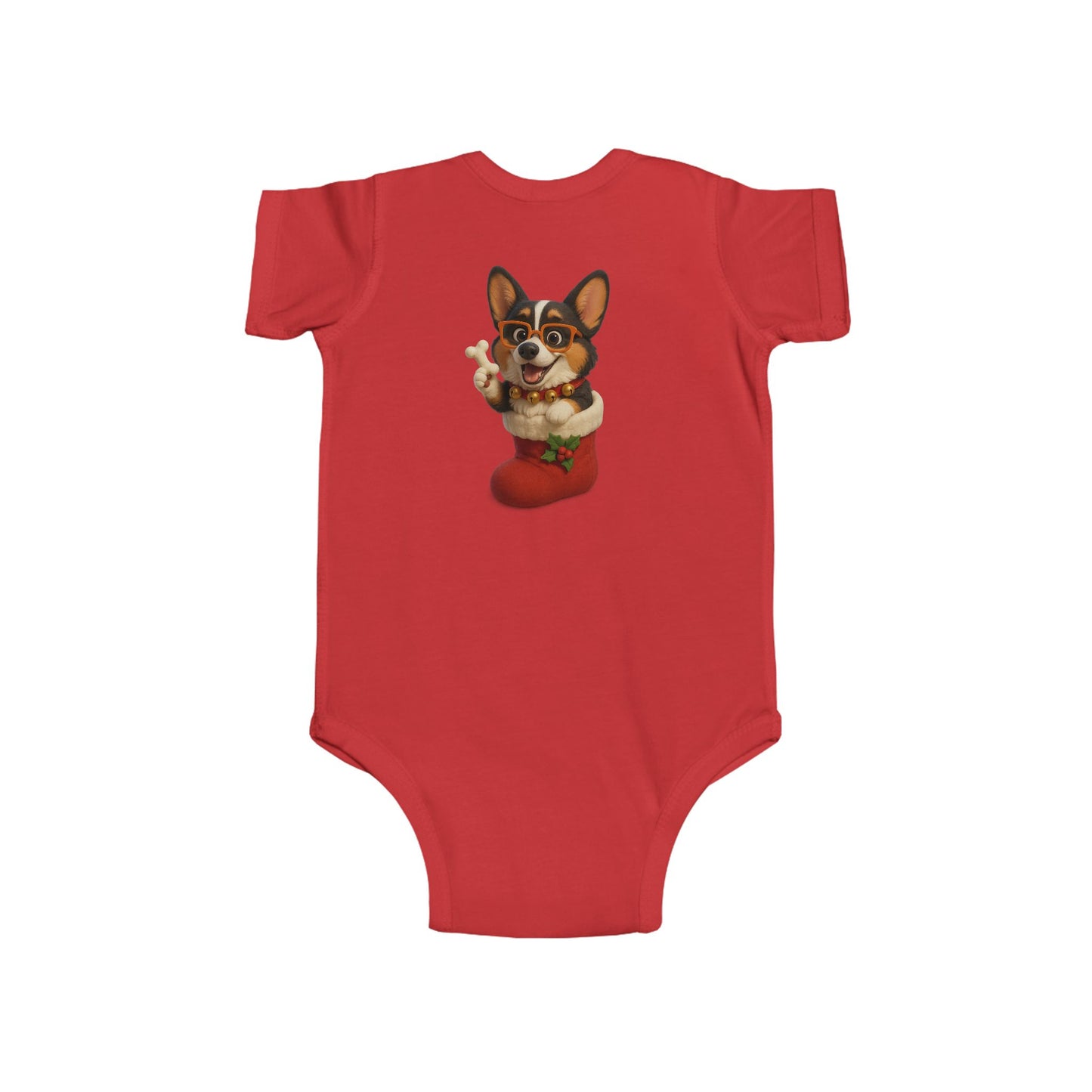 Baby Bodysuit — Cute Corgi in Christmas Stocking Infant Onesie
