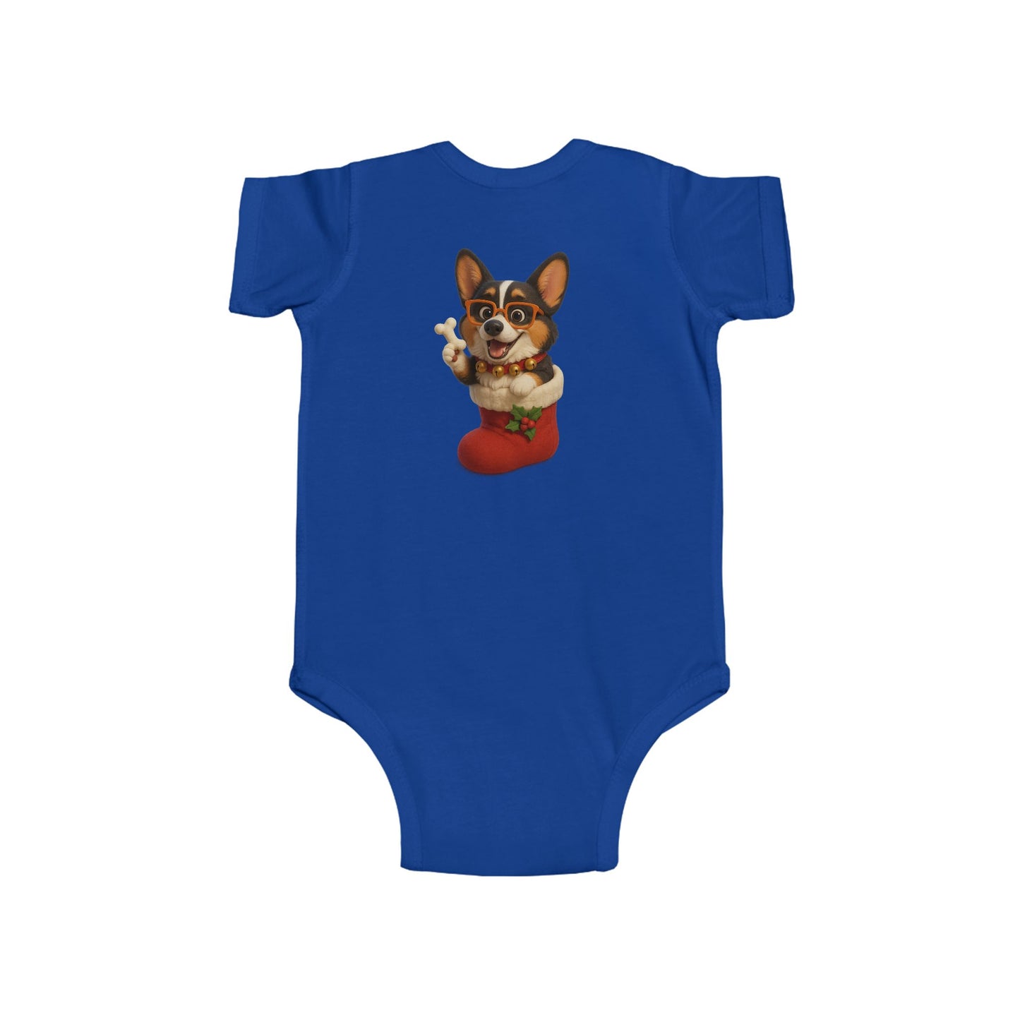 Baby Bodysuit — Cute Corgi in Christmas Stocking Infant Onesie