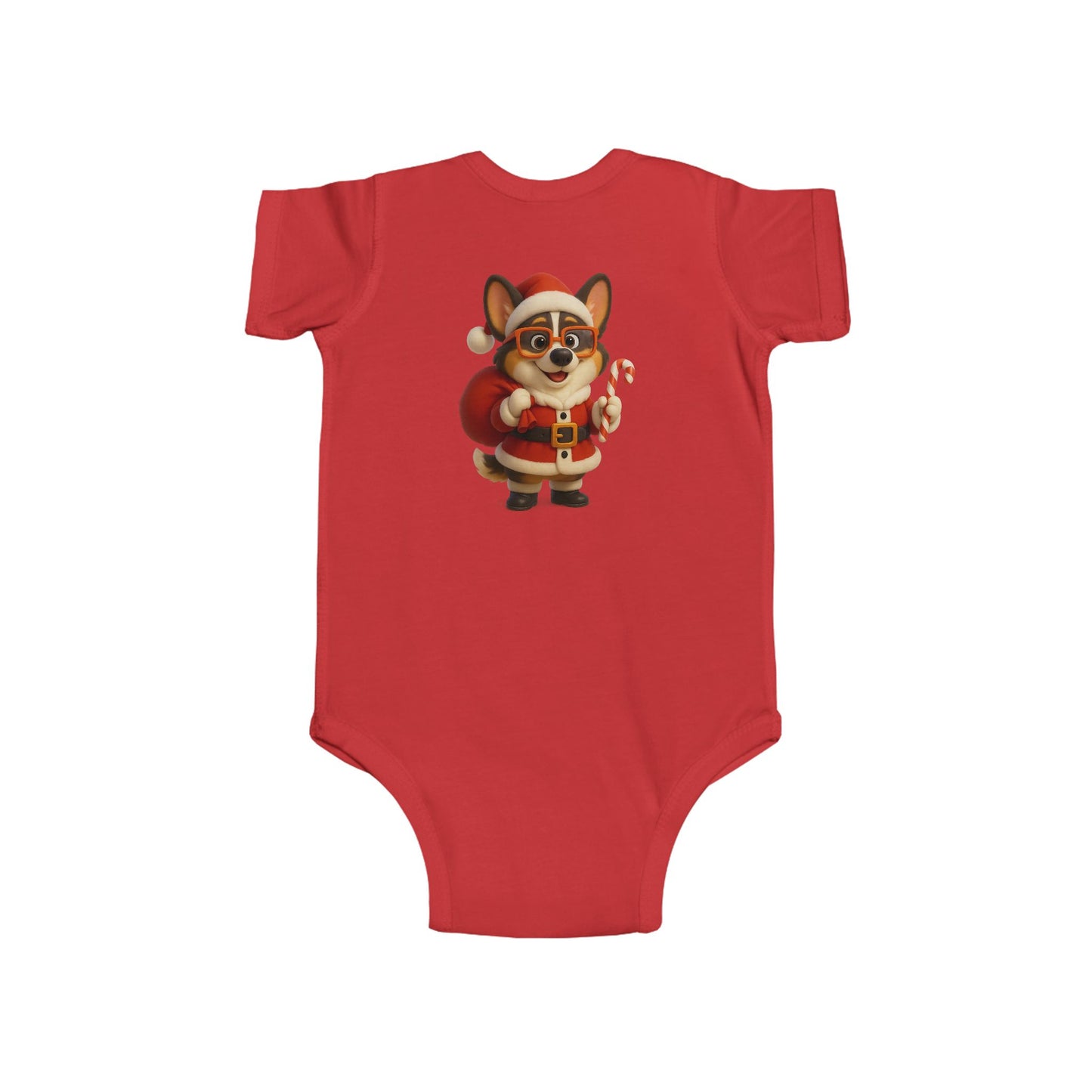 Baby Bodysuit — Cute Corgi Santa with Candy Cane Christmas Onesie
