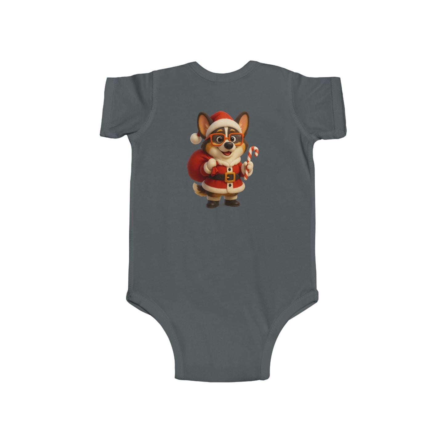 Baby Bodysuit — Cute Corgi Santa with Candy Cane Christmas Onesie