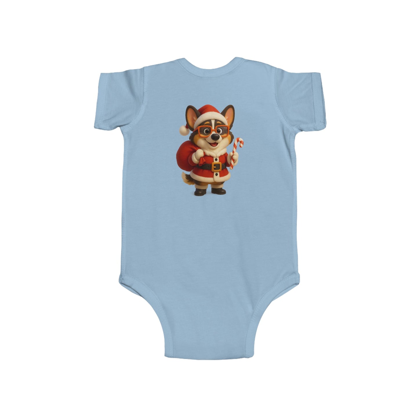 Baby Bodysuit — Cute Corgi Santa with Candy Cane Christmas Onesie