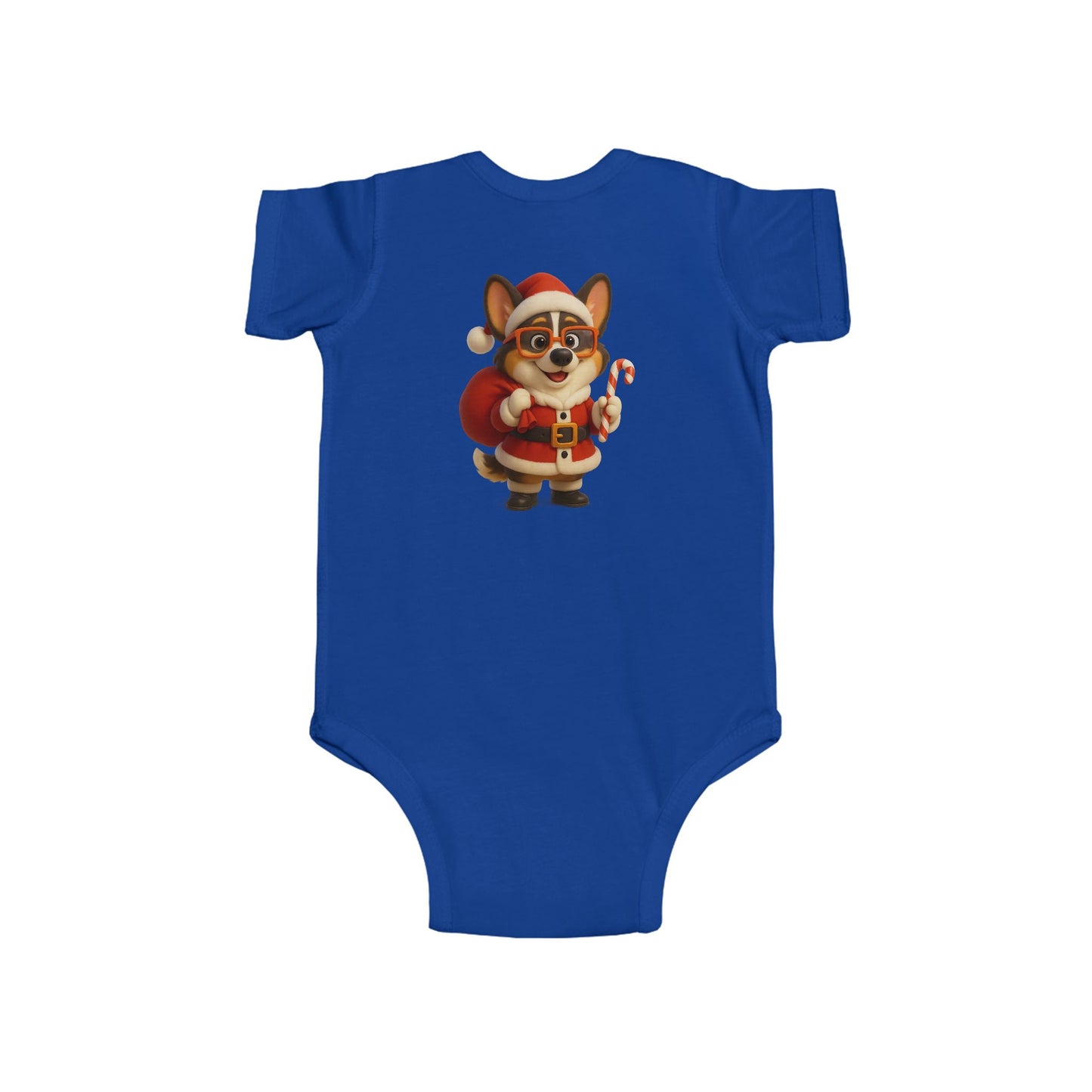 Baby Bodysuit — Cute Corgi Santa with Candy Cane Christmas Onesie
