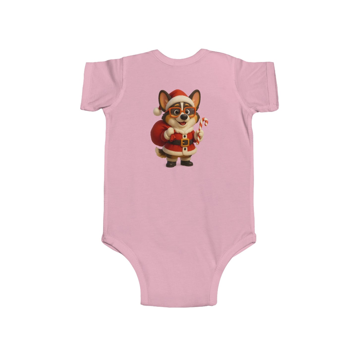 Baby Bodysuit — Cute Corgi Santa with Candy Cane Christmas Onesie