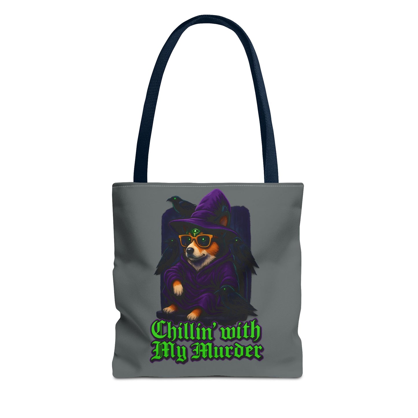 Chillin' with My Murder Tote Bag, Cute Dog Lover Bag, Halloween Tote, Witch Theme Bag, Stylish Pet Lover Gift