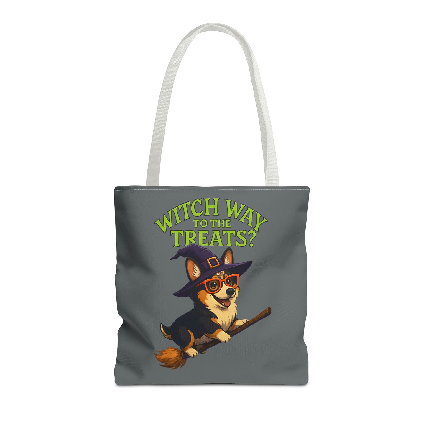 Witch Corgi Tote Bag, Halloween Bag, Dog Lover Gift, Trick or Treat Bag, Cute Corgi Accessories