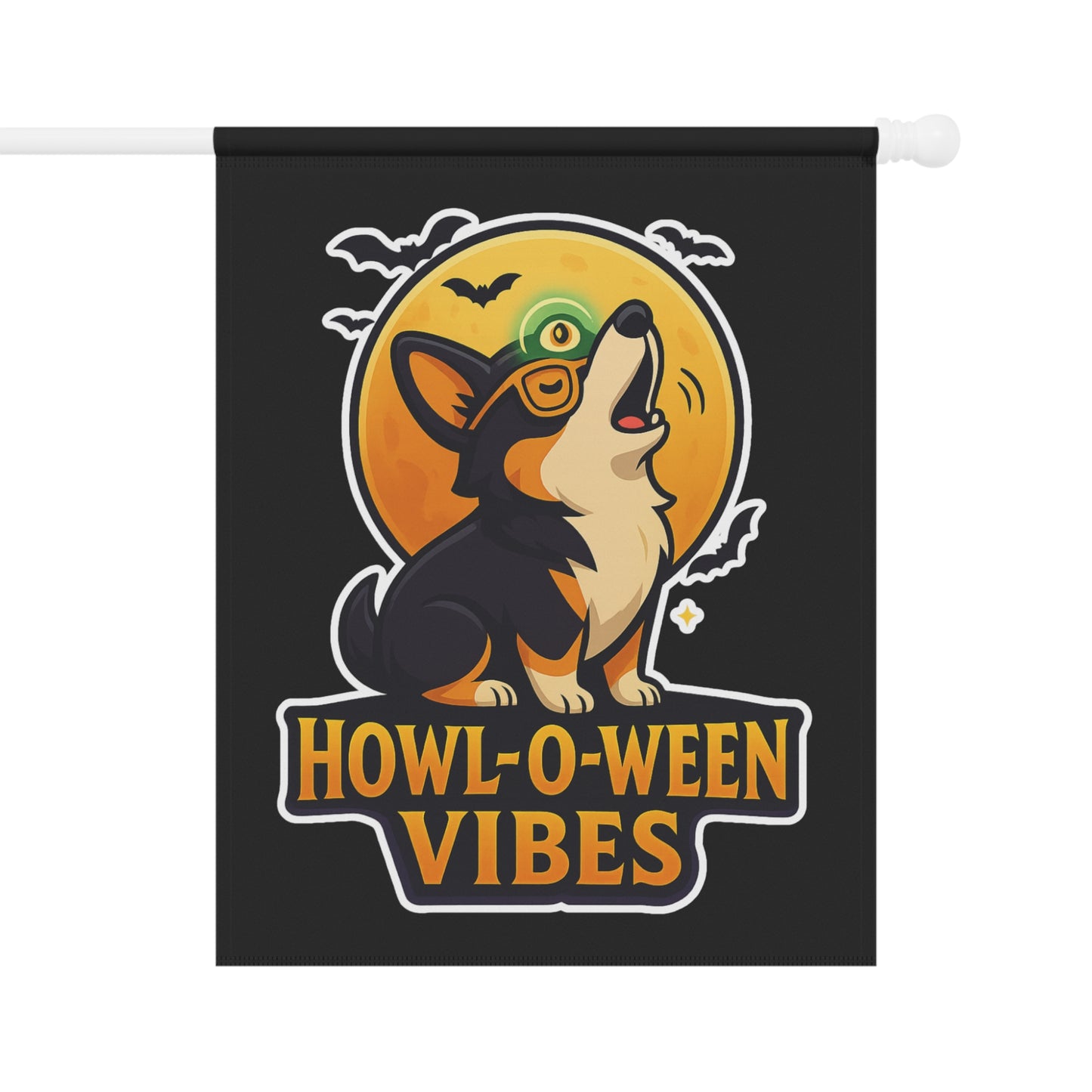 Howl-O-Ween Vibes Garden Banner, Halloween Yard Decor, Dog Lover's Outdoor Flag, Autumn Home Decoration, Festive Corgi Sign