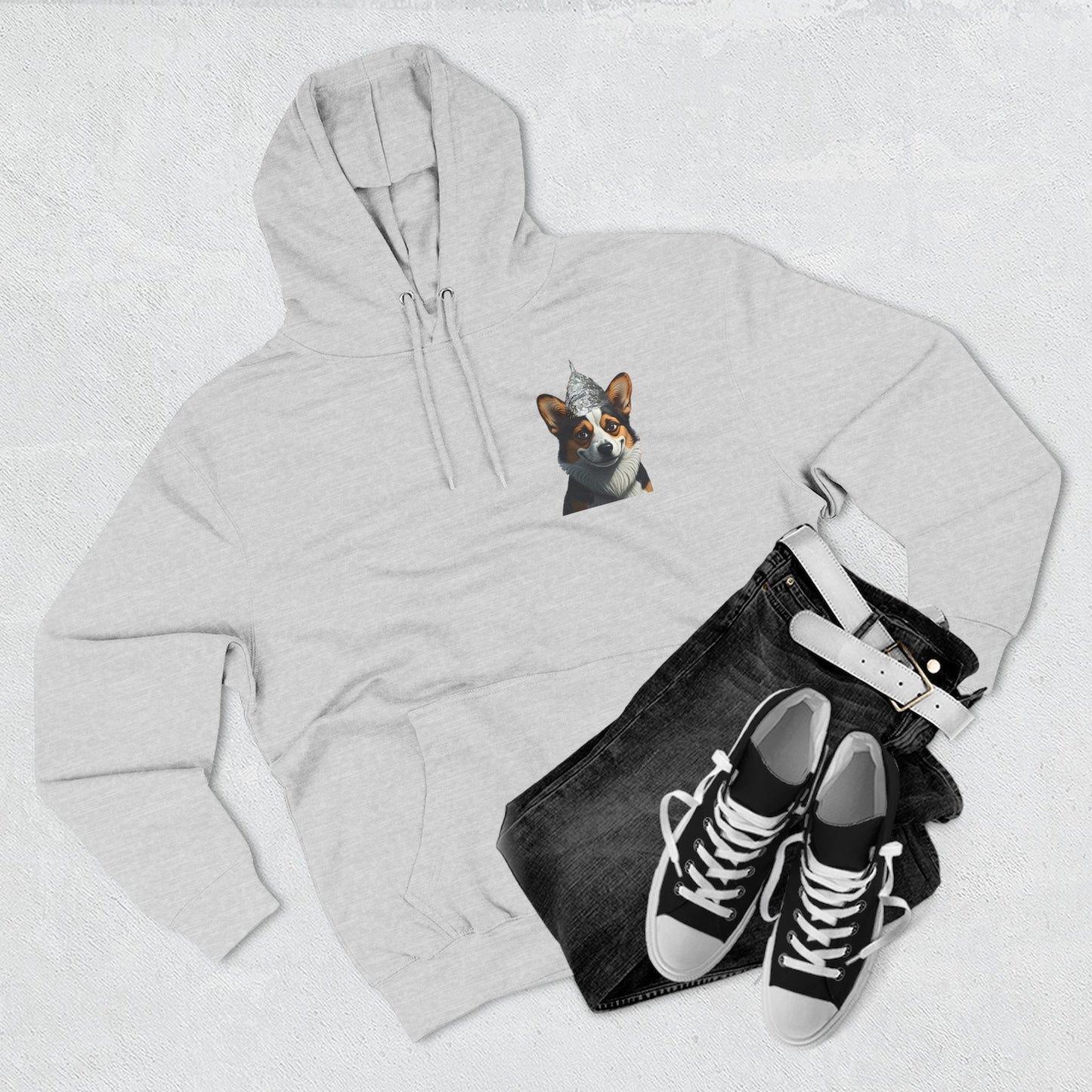 Fleece Hoodie - Conspiracy Corgi Meme Design