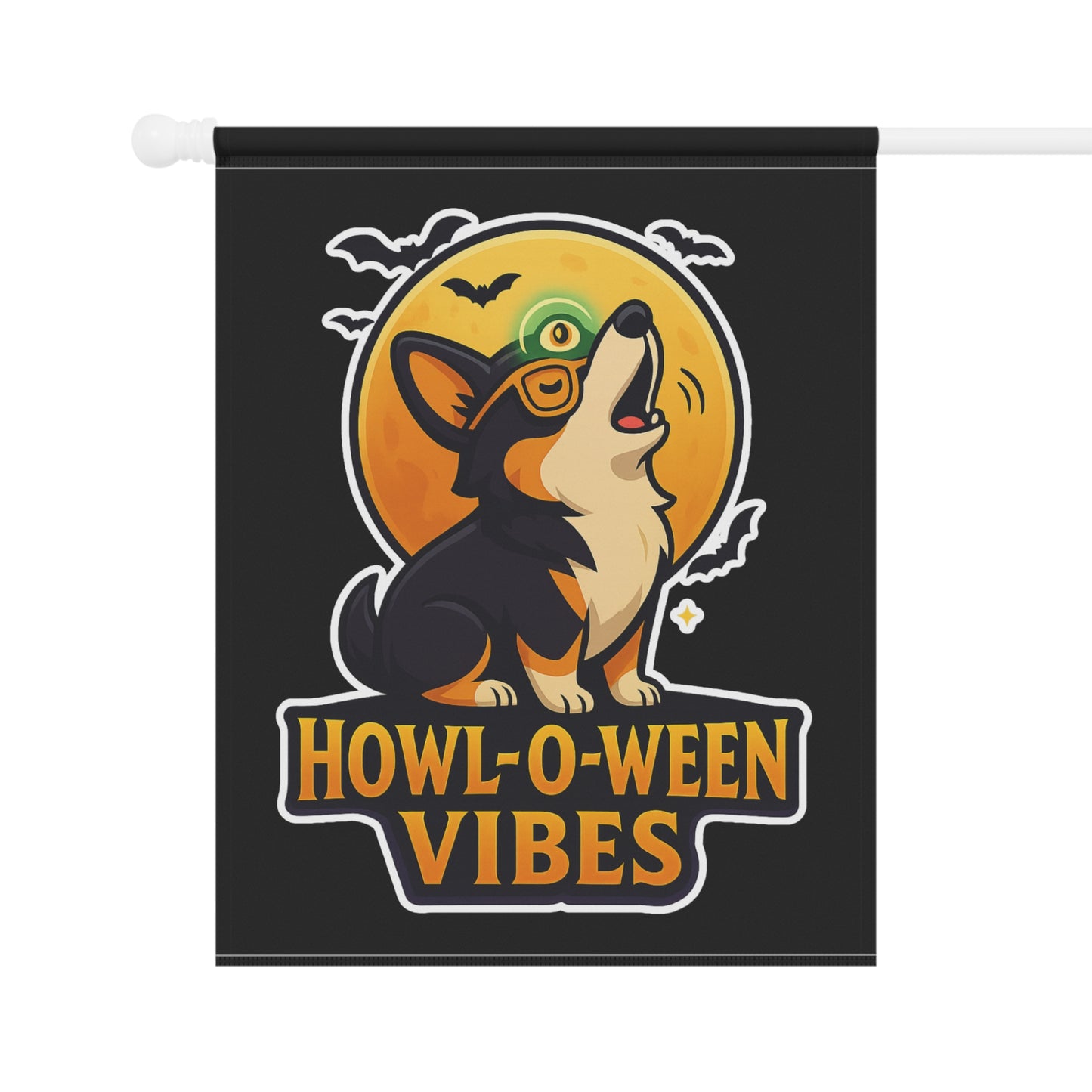 Howl-O-Ween Vibes Garden Banner, Halloween Yard Decor, Dog Lover's Outdoor Flag, Autumn Home Decoration, Festive Corgi Sign