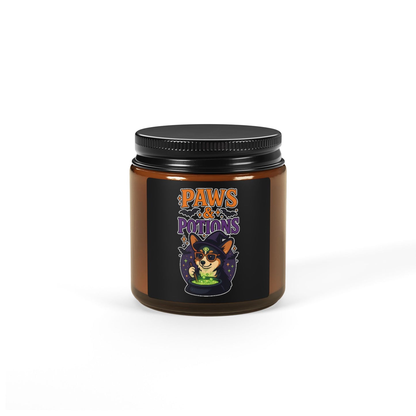 Spooky Paws & Potions Scented Soy Candle, Halloween Decor, Cozy Home Fragrance, Gift for Dog Lovers, Amber Jar Candle