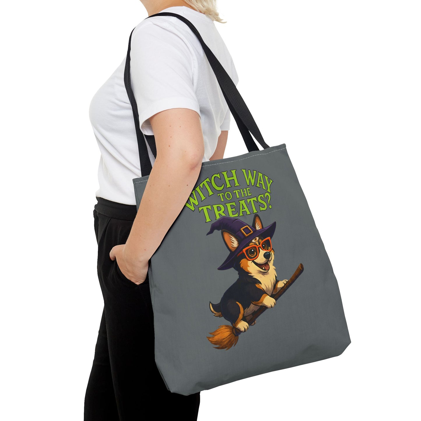 Witch Corgi Tote Bag, Halloween Bag, Dog Lover Gift, Trick or Treat Bag, Cute Corgi Accessories