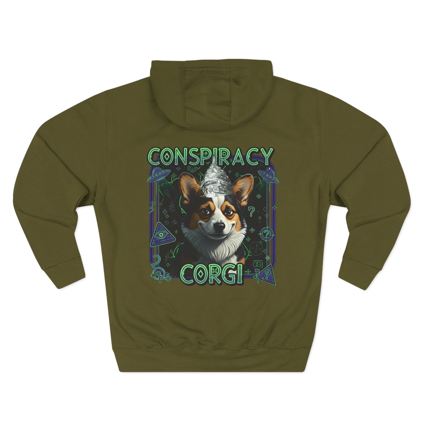 Fleece Hoodie - Conspiracy Corgi Meme Design
