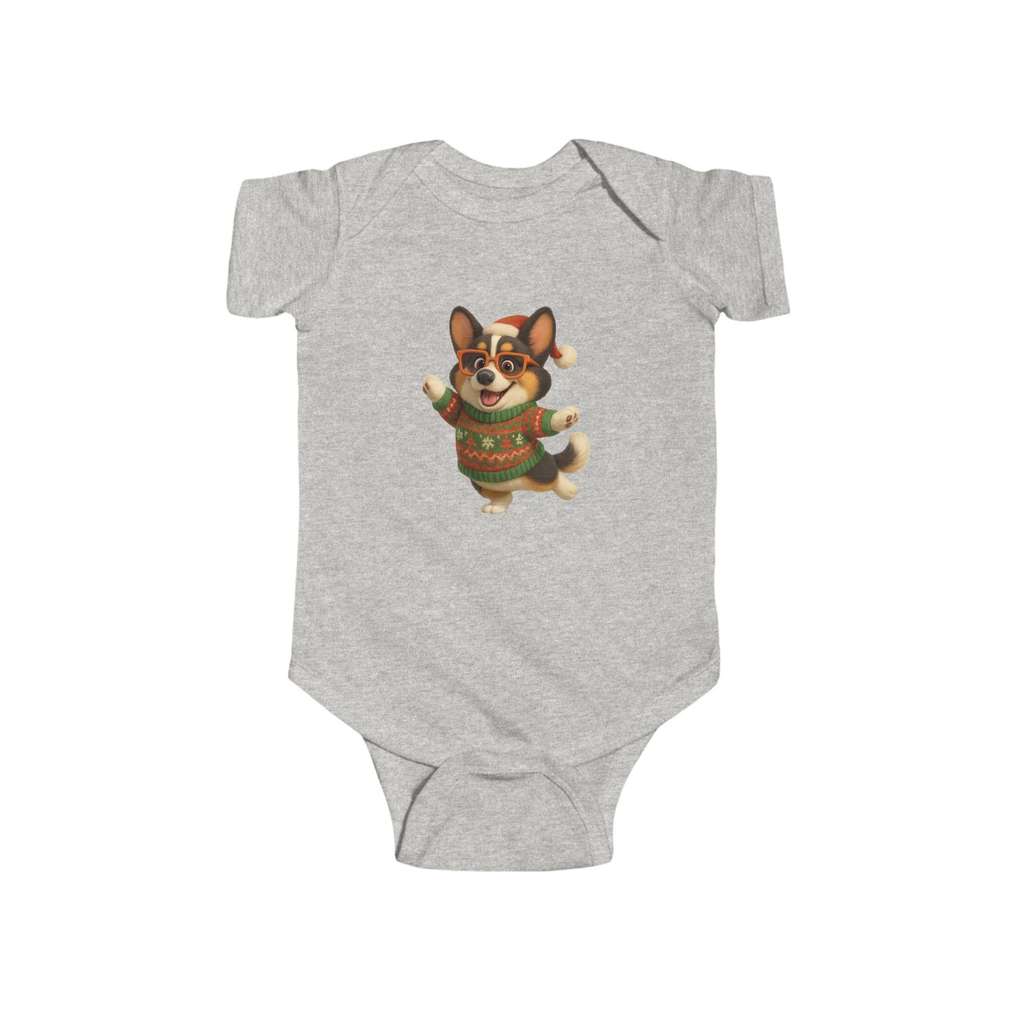 Infant Bodysuit — Festive Corgi in Christmas Sweater