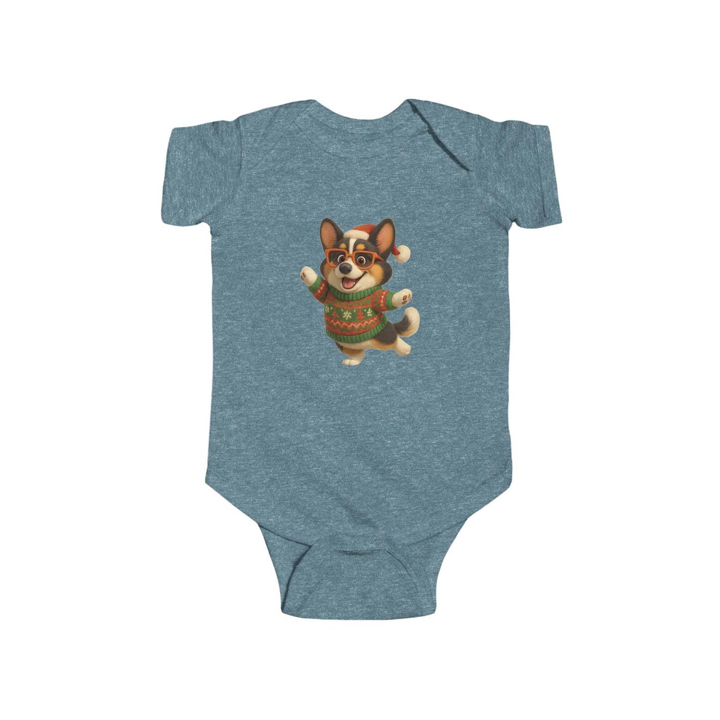 Infant Bodysuit — Festive Corgi in Christmas Sweater