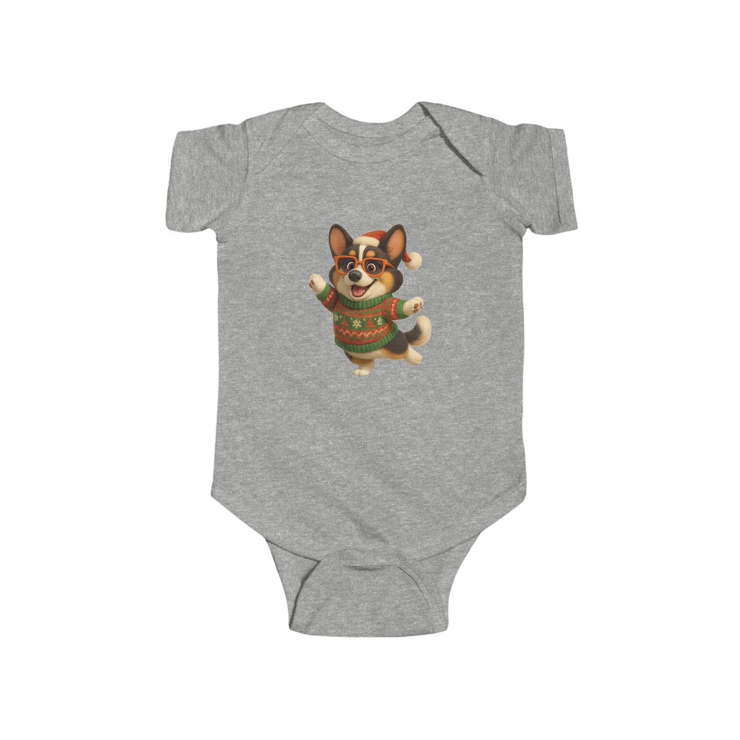 Infant Bodysuit — Festive Corgi in Christmas Sweater