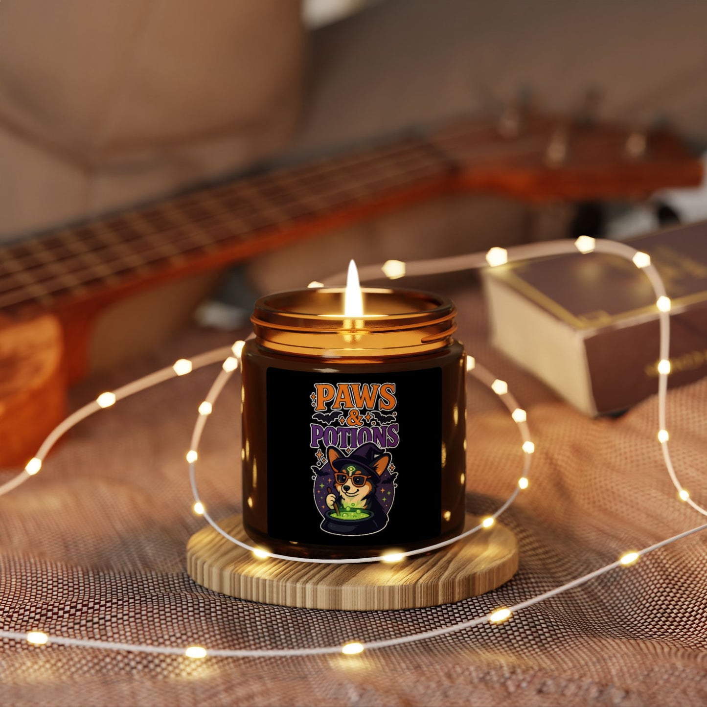 Spooky Paws & Potions Scented Soy Candle, Halloween Decor, Cozy Home Fragrance, Gift for Dog Lovers, Amber Jar Candle