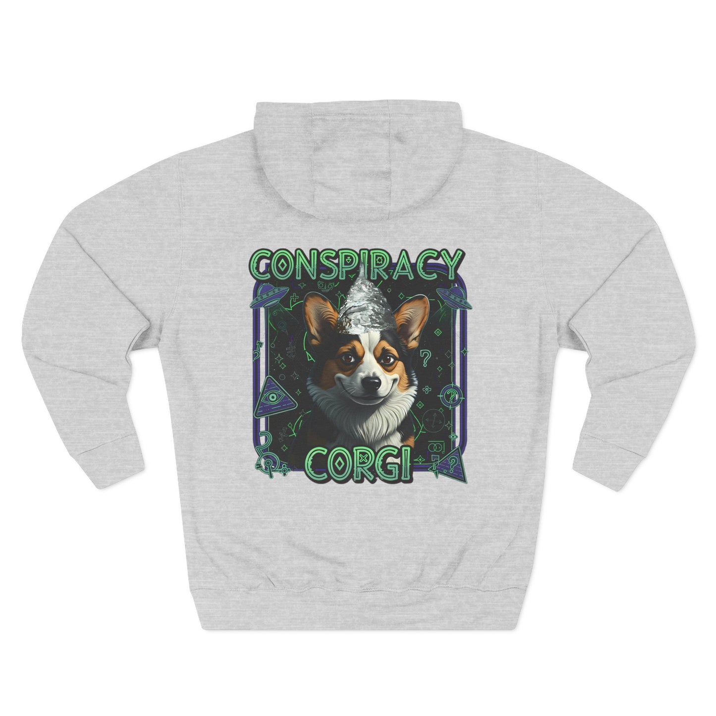 Fleece Hoodie - Conspiracy Corgi Meme Design