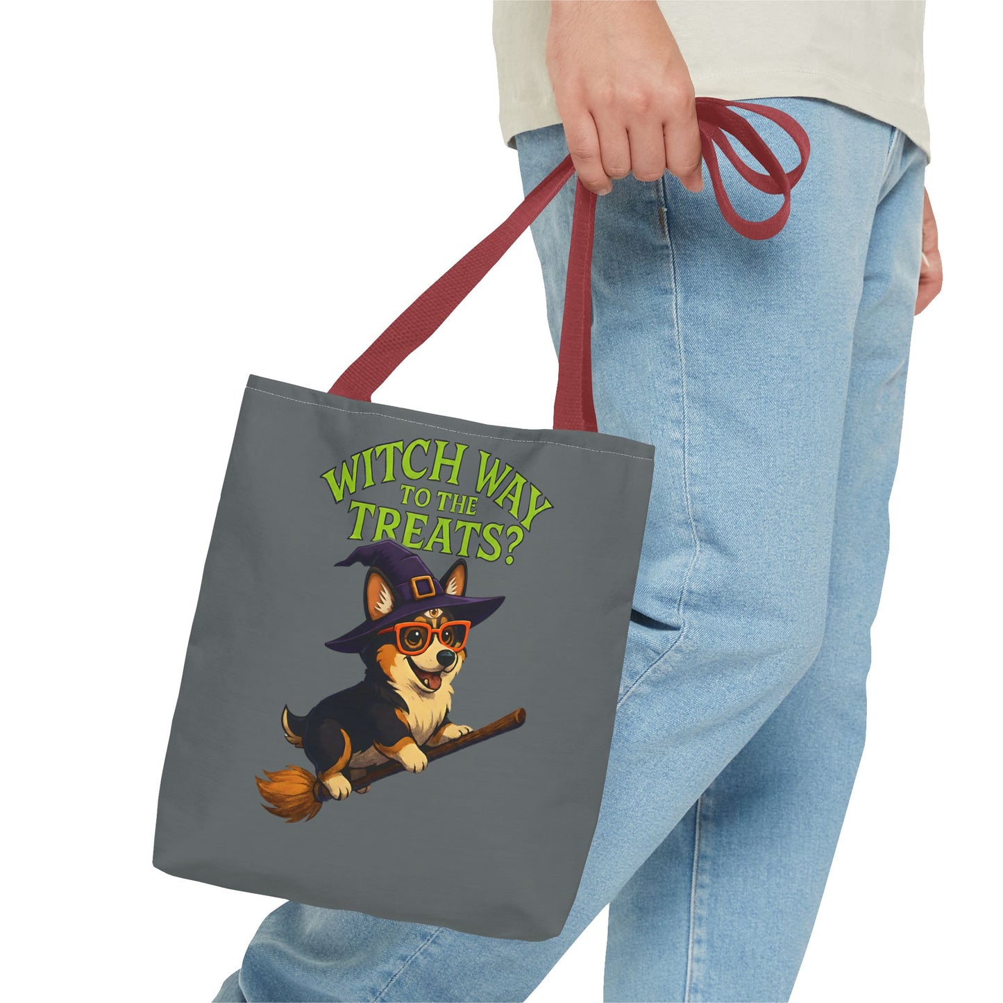 Witch Corgi Tote Bag, Halloween Bag, Dog Lover Gift, Trick or Treat Bag, Cute Corgi Accessories