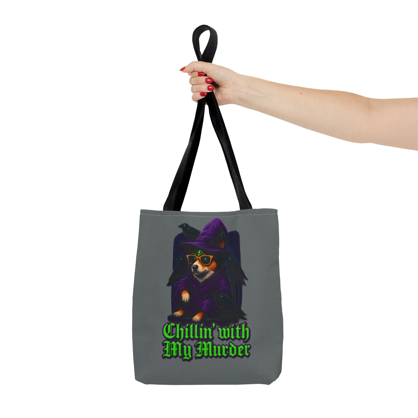 Chillin' with My Murder Tote Bag, Cute Dog Lover Bag, Halloween Tote, Witch Theme Bag, Stylish Pet Lover Gift