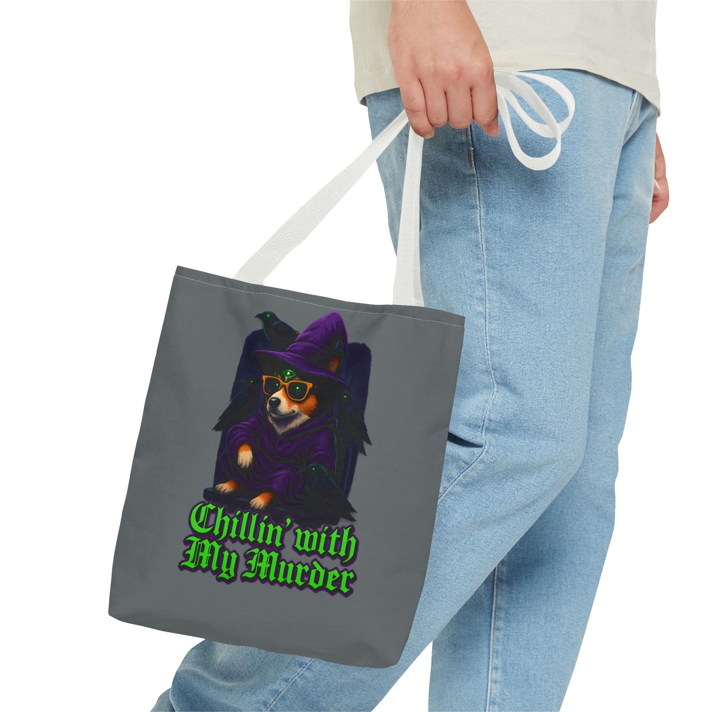 Chillin' with My Murder Tote Bag, Cute Dog Lover Bag, Halloween Tote, Witch Theme Bag, Stylish Pet Lover Gift