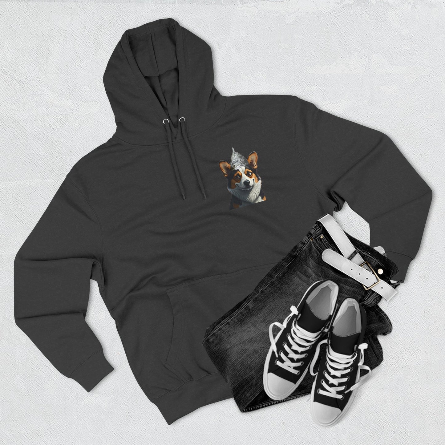 Fleece Hoodie - Conspiracy Corgi Meme Design