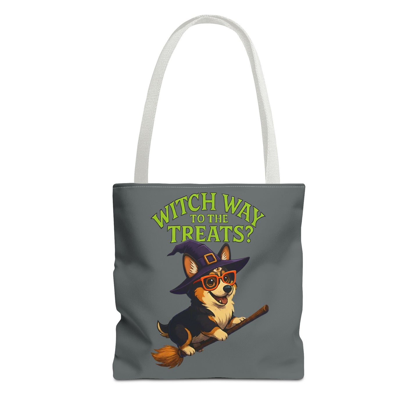 Witch Corgi Tote Bag, Halloween Bag, Dog Lover Gift, Trick or Treat Bag, Cute Corgi Accessories