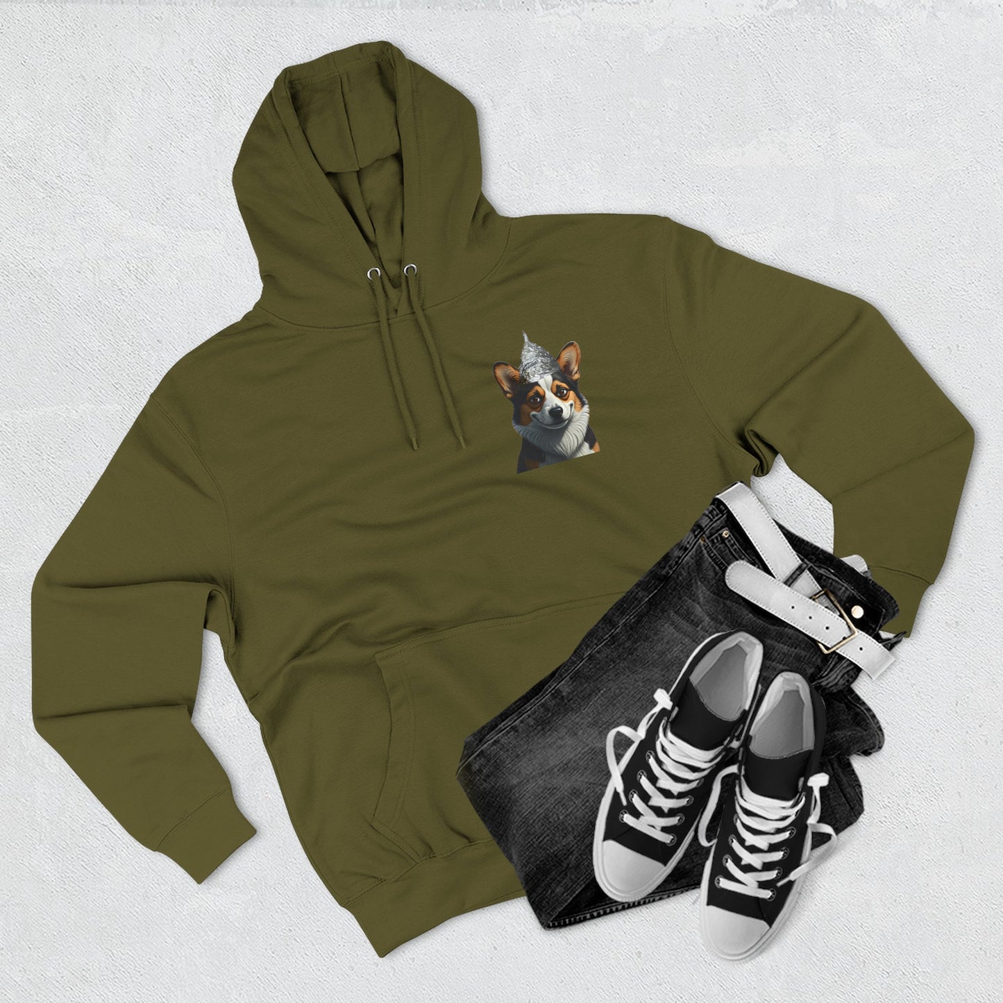 Fleece Hoodie - Conspiracy Corgi Meme Design