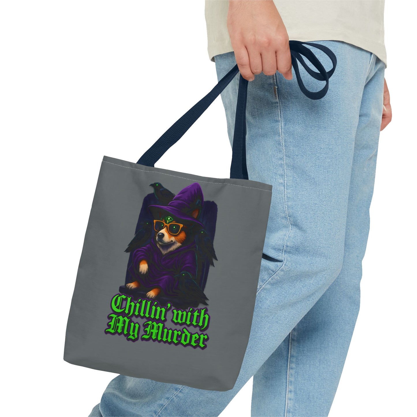 Chillin' with My Murder Tote Bag, Cute Dog Lover Bag, Halloween Tote, Witch Theme Bag, Stylish Pet Lover Gift