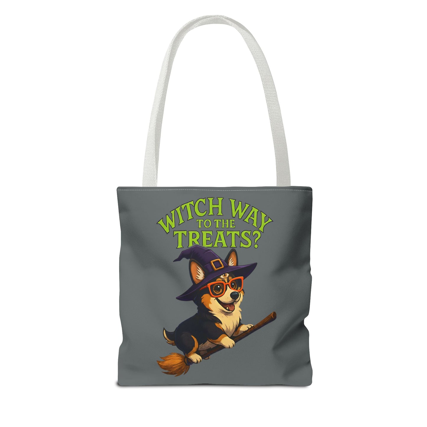 Witch Corgi Tote Bag, Halloween Bag, Dog Lover Gift, Trick or Treat Bag, Cute Corgi Accessories