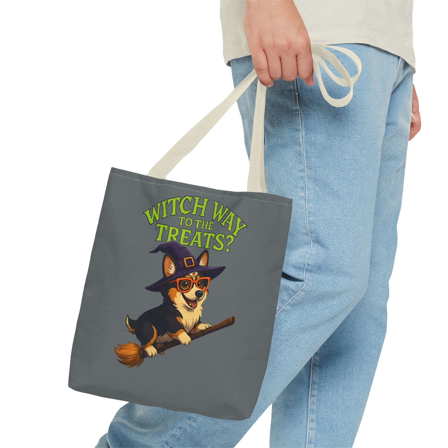 Witch Corgi Tote Bag, Halloween Bag, Dog Lover Gift, Trick or Treat Bag, Cute Corgi Accessories