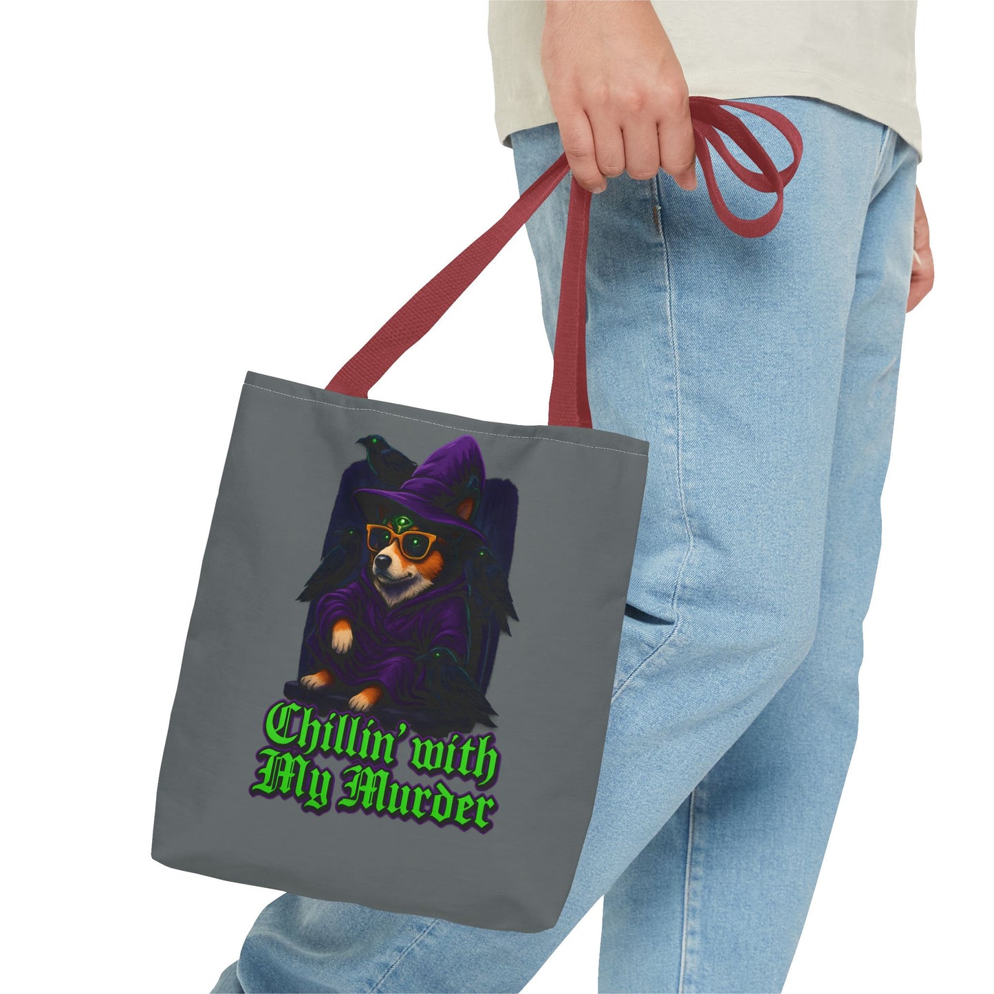 Chillin' with My Murder Tote Bag, Cute Dog Lover Bag, Halloween Tote, Witch Theme Bag, Stylish Pet Lover Gift