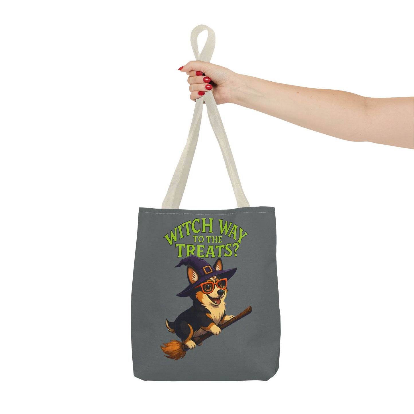 Witch Corgi Tote Bag, Halloween Bag, Dog Lover Gift, Trick or Treat Bag, Cute Corgi Accessories