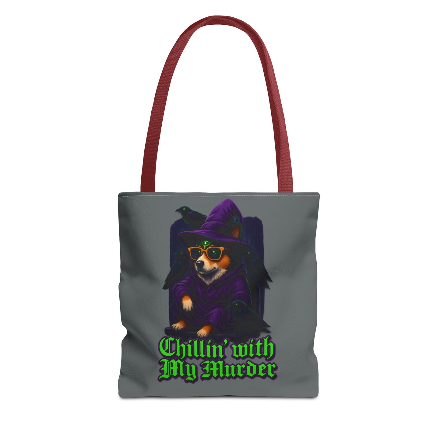 Chillin' with My Murder Tote Bag, Cute Dog Lover Bag, Halloween Tote, Witch Theme Bag, Stylish Pet Lover Gift